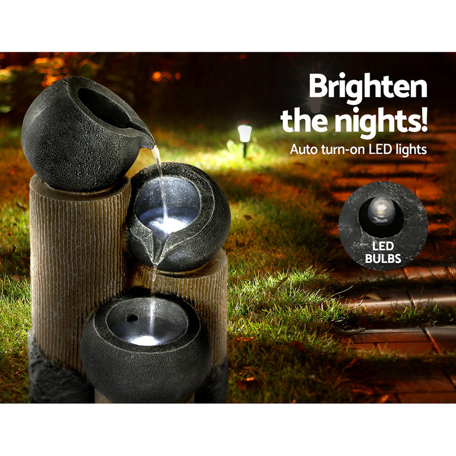 Gardeon Solar Water Feature Cascading Fountain 3-Tier Pot LED Lights 76CM Grey, image 4