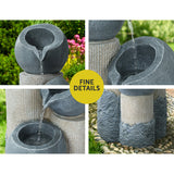 Gardeon Solar Water Feature Cascading Fountain 3-Tier Pot LED Lights 76CM Grey - 45-Degree Angle
