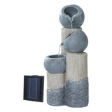 Gardeon Solar Water Feature Cascading Fountain 3-Tier Pot LED Lights 76CM Grey - Close-Up Angle