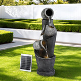 Gardeon Solar Fountain Water Feature Cascading Fountain 3-Tier Pot LED Lights 80CM Grey