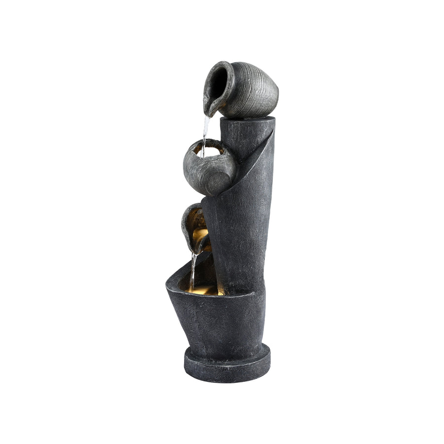 Gardeon Solar Fountain Water Feature Cascading Fountain 3-Tier Pot LED Lights 80CM Grey
