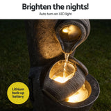 Gardeon Solar Fountain Water Feature Cascading Fountain 3-Tier Pot LED Lights 80CM Grey - 45-Degree Angle