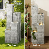 Gardeon Solar Fountain Water Feature Outdoor Indoor 4-Tier Square Cascading Beige - 45-Degree Angle