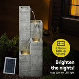 Gardeon Solar Fountain Water Feature Outdoor Indoor 4-Tier Square Cascading Beige - Rear View