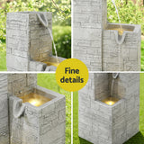 Gardeon Solar Fountain Water Feature Outdoor Indoor 4-Tier Square Cascading Beige - Close-Up Angle