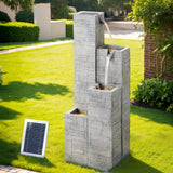 Gardeon Solar Fountain Water Feature Outdoor Indoor 4-Tier Square Cascading Beige - Low Angle