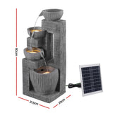 Gardeon Solar Fountains Water Features Cascading Design Polyresin 80cm Grey - Front View
