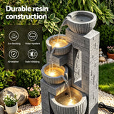 Gardeon Solar Fountains Water Features Cascading Design Polyresin 80cm Grey - Rear View