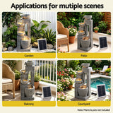 Gardeon Solar Fountains Water Features Cascading Design Polyresin 80cm Grey - Close-Up Angle