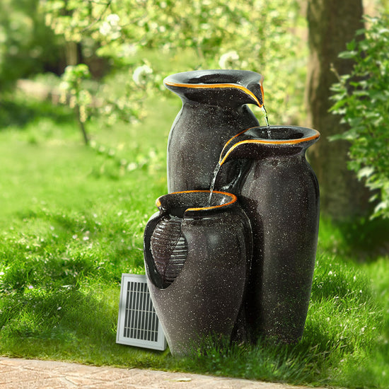 Gardeon Solar Fountain Water Fountain Feature Cascading Fountain LED Lights 76CM Grey