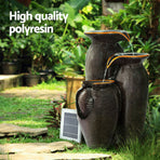 Gardeon Solar Fountain Water Fountain Feature Cascading Fountain LED Lights 76CM Grey, Solar Powered