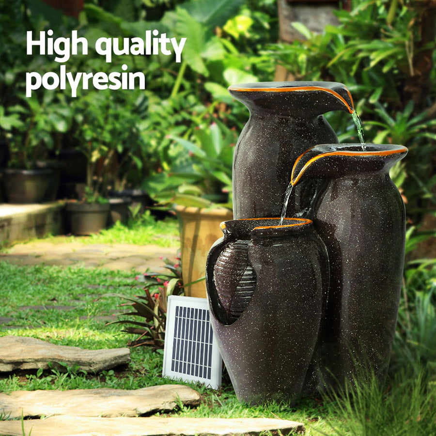 Gardeon Solar Fountain Water Fountain Feature Cascading Fountain LED Lights 76CM Grey, Solar Powered