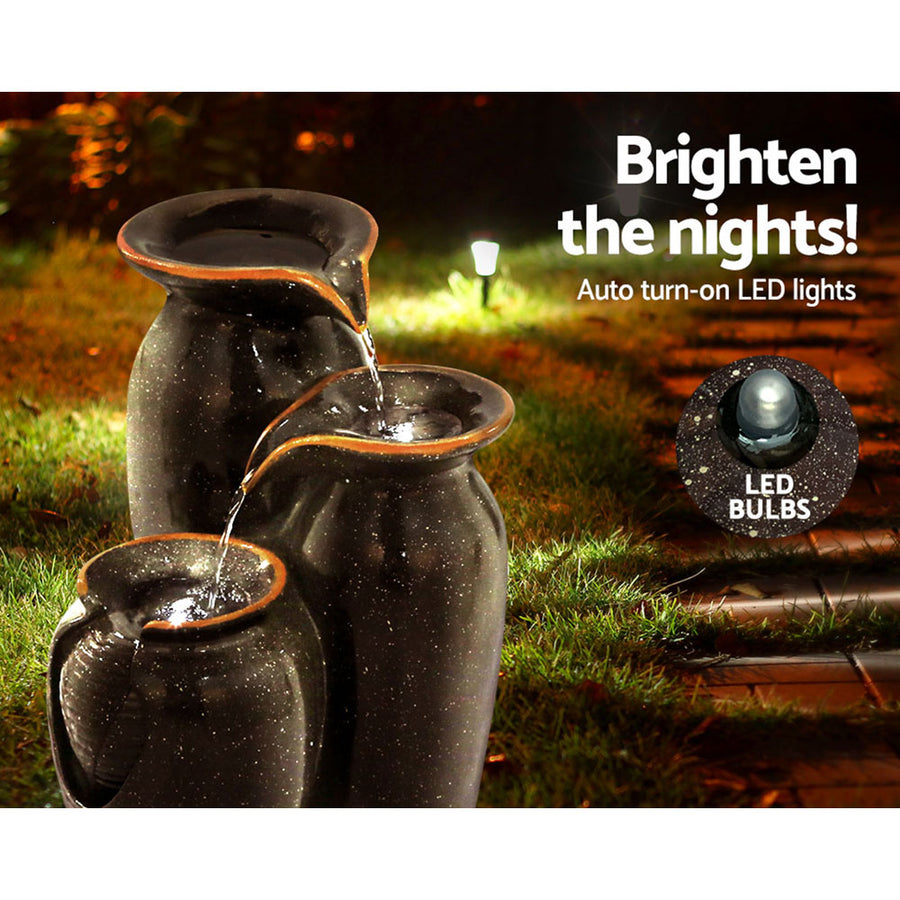 Gardeon Solar Fountain Water Fountain Feature Cascading Fountain LED Lights 76CM Grey, image 5