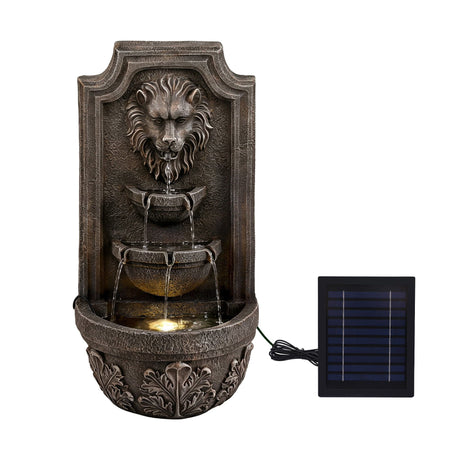 Gardeon Solar Fountain Water Feature Lion Head Wall Fountain 67cm Brown, image 3