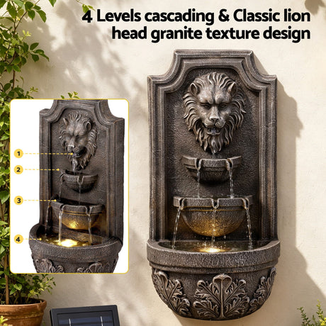 Gardeon Solar Fountain Water Feature Lion Head Wall Fountain 67cm Brown, image 4