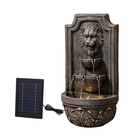 Gardeon Solar Fountain Water Feature Lion Head Wall Fountain 67cm Brown, image 8