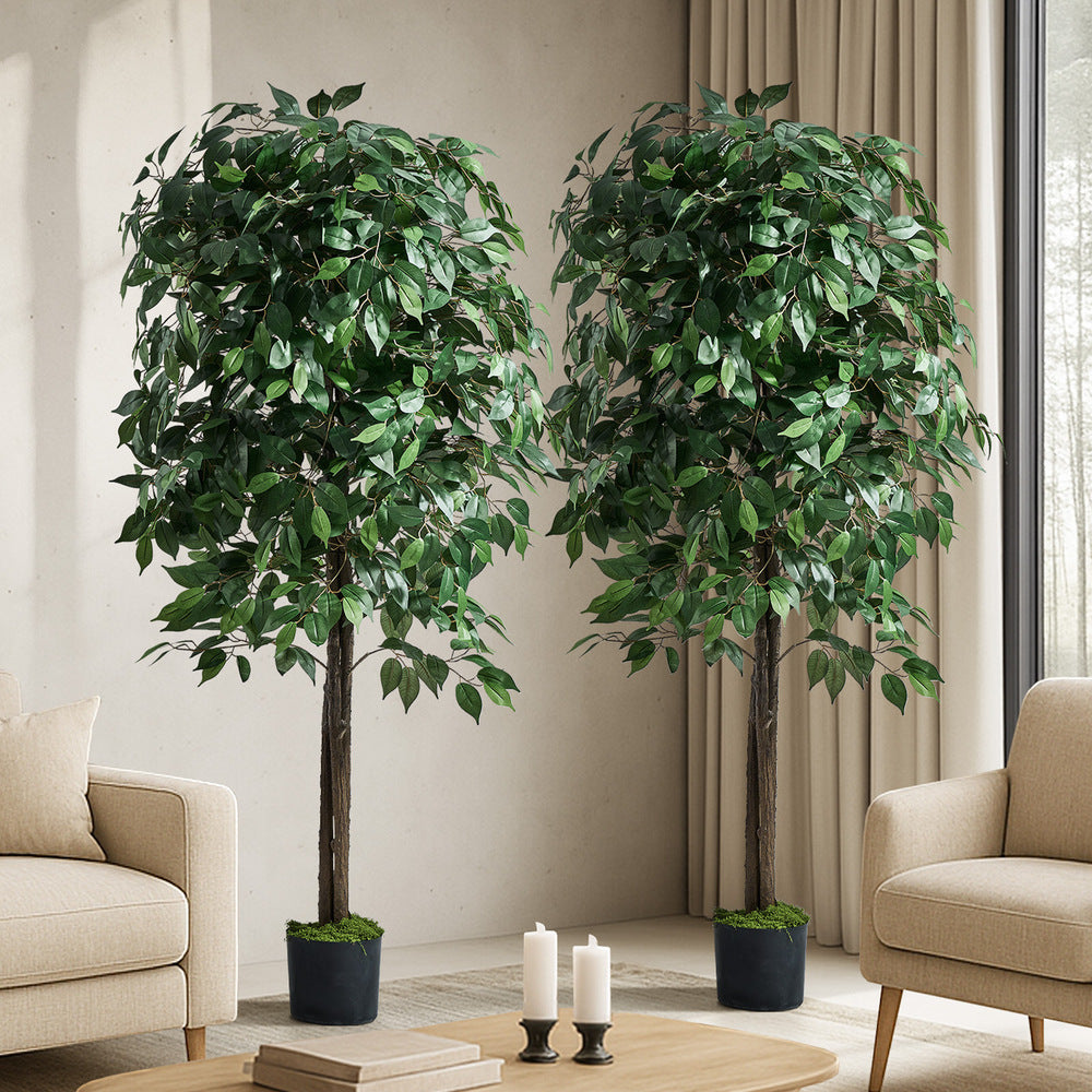Livsip 2x Artificial Ficus Tree Faux Potted Plants 180cm