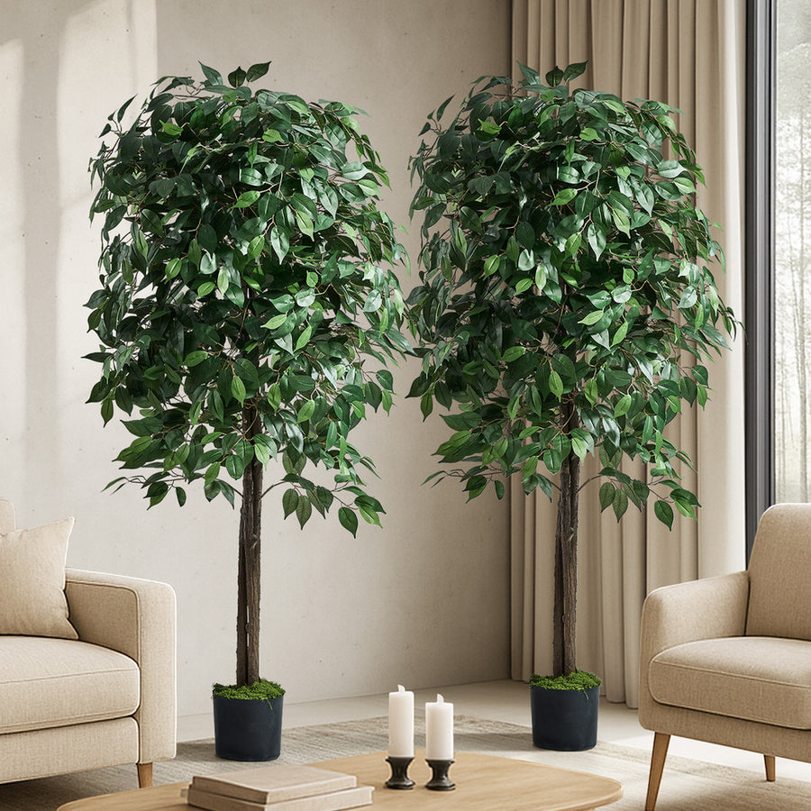 Livsip 2x Artificial Ficus Tree Faux Potted Plants 180cm