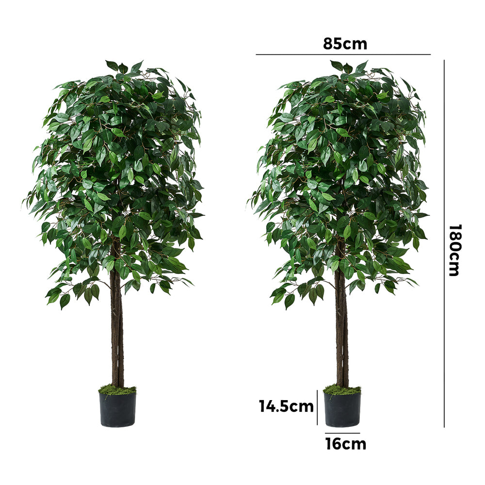 Livsip 2x Artificial Ficus Tree Faux Potted Plants 180cm