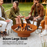 Grillz Fire Pit Iron Bowl 80cm Outdoor Patio Fireplace - Top-Down View