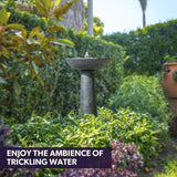 Protege Bird Bath Solar Water Feature Fountain, Contemporary Birdbath Design, with Panel Kit, LED Lights, Dark Grey - Side View