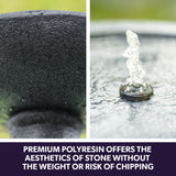 Protege Bird Bath Solar Water Feature Fountain, Contemporary Birdbath Design, with Panel Kit, LED Lights, Dark Grey