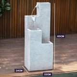 Protege Contemporary Solar Water Fountain Outdoor Garden Feature, Cascading Design, with Panel Kit, LED Lights, Light Grey - Rear View