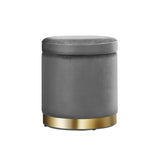 Artiss Ottoman Storage Foot Stool Round Velvet Charcoal - Close-Up Angle