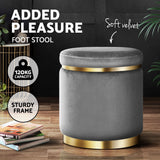 Artiss Ottoman Foot Stool Round Velvet Charcoal - Side View