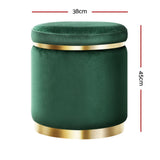 Artiss Ottoman Foot Stool Round Velvet Green - Front View