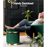 Artiss Ottoman Foot Stool Round Velvet Green - Top-Down View