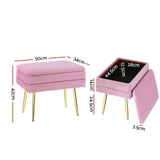 Artiss Ottoman Storage Foot Stool Velvet Pink - Front View