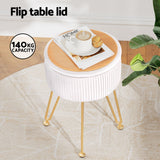 Artiss Ottoman Storage Foot Stool Vanity Velvet Round White - 45-Degree Angle