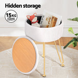 Artiss Ottoman Storage Foot Stool Vanity Velvet Round White - Rear View