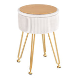 Stylish White Velvet Round Ottoman with Storage and Table Lid by Artiss - Side View