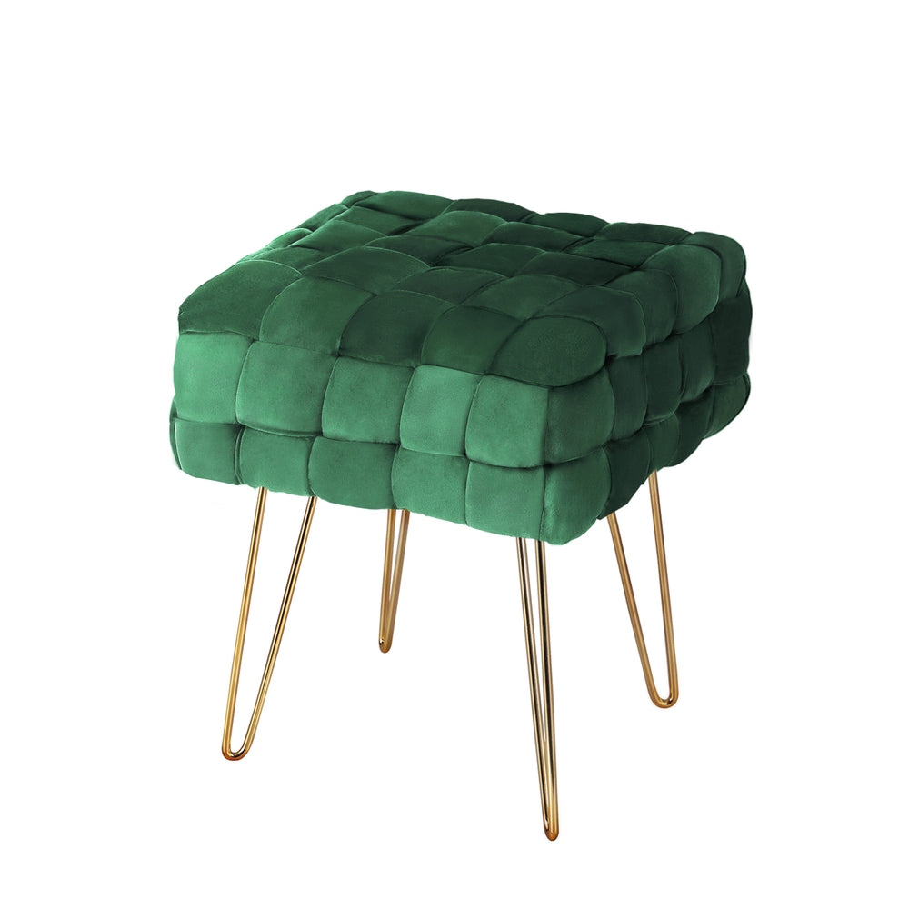 Cleo Velvet Green Footstool with Gold Legs