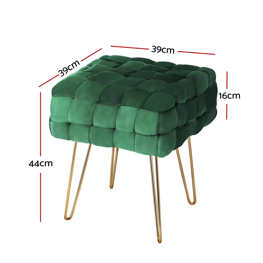 Cleo Velvet Green Footstool with Gold Legs