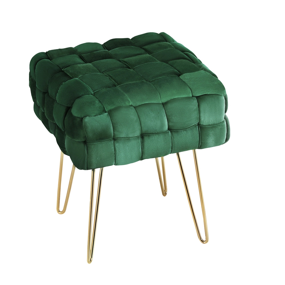 Cleo Velvet Green Footstool with Gold Legs