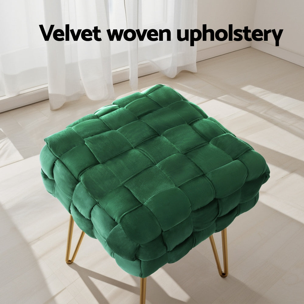 Cleo Velvet Green Footstool with Gold Legs
