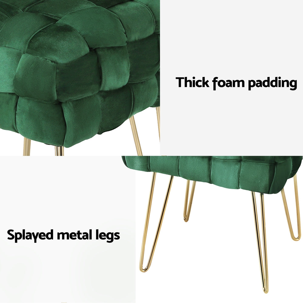 Cleo Velvet Green Footstool with Gold Legs