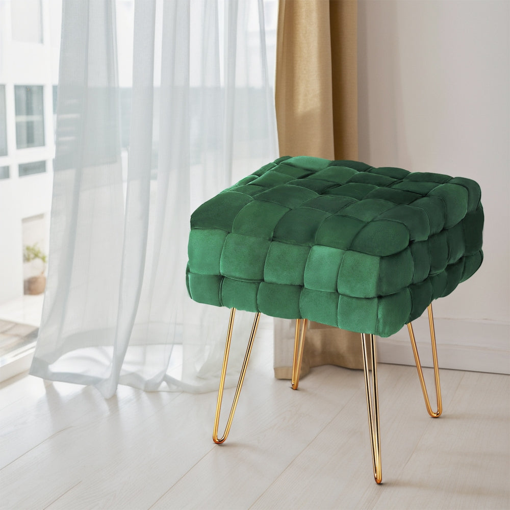 Cleo Velvet Green Footstool with Gold Legs