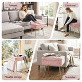Artiss Storage Ottoman Vanity Foot Stool Pink - Close-Up Angle