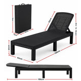 Gardeon Sun Lounge Outdoor Folding Recliner Patio Pool Beach Chair Rattan Black - Front View