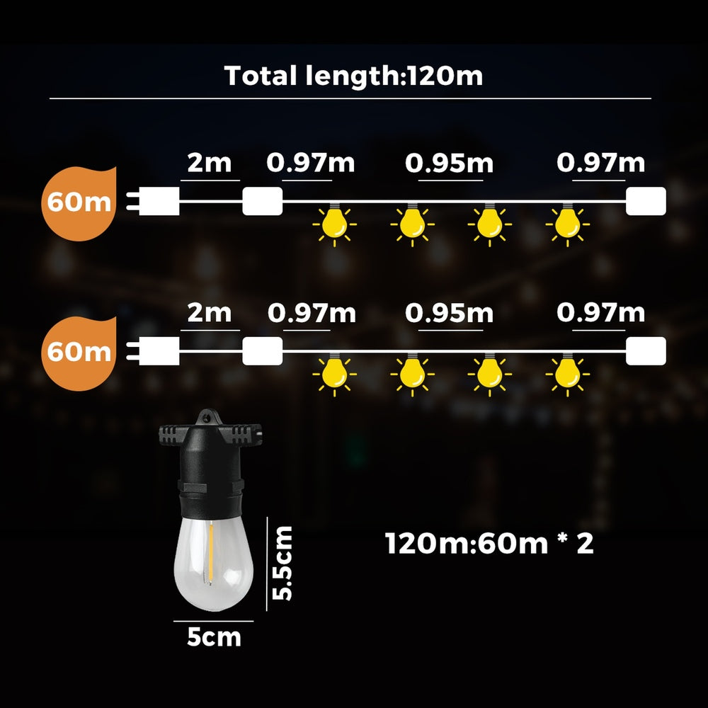 Mazam 120M LED Festoon String Lights Waterproof