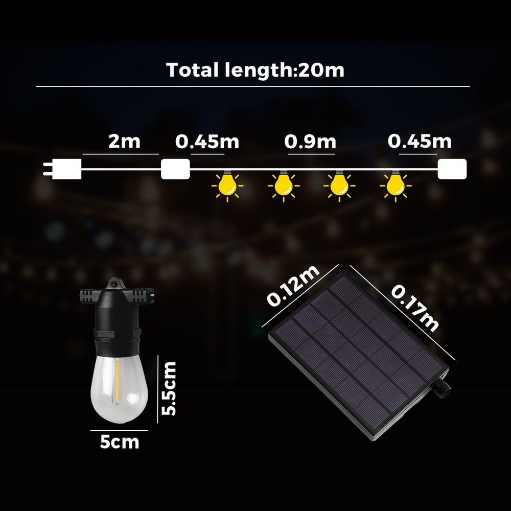 Mazam 20M Solar LED Festoon String Lights Christmas Waterproof