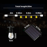 Mazam 30M Solar LED Festoon String Lights Christmas Waterproof - Close-Up Angle