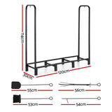 Gardeon Firewood Rack 120cm Wood Rack 3 Sizes Firewood Storage with Tools Black - Front View