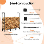 Gardeon Firewood Rack 120cm Wood Rack 3 Sizes Firewood Storage with Tools Black
