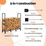 Gardeon Firewood Rack 120cm Wood Rack 3 Sizes Firewood Storage with Tools Black - Top-Down View