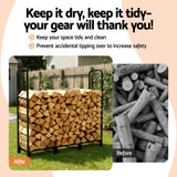 Gardeon Firewood Rack 120cm Wood Rack 3 Sizes Firewood Storage with Tools Black - Rear View